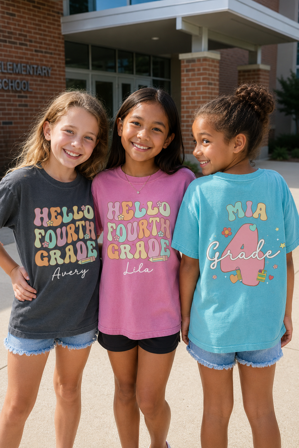 Personalized Hello Fourth Grade Shirt for Girls, Custom Name 4th Grade Kids Tee