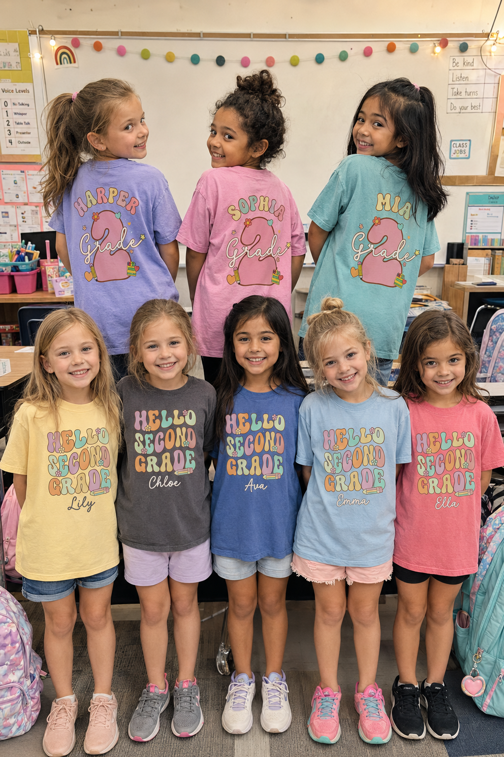 Personalized Hello Second Grade Shirt for Girls, Custom 2nd Grade Kids Tee