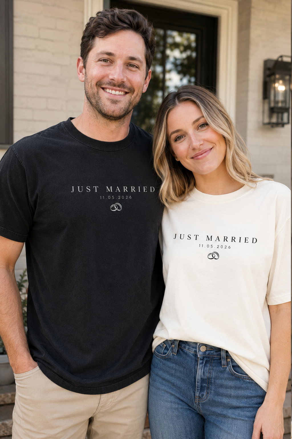 Minimal Just Married Tee - Custom Newlywed Shirt