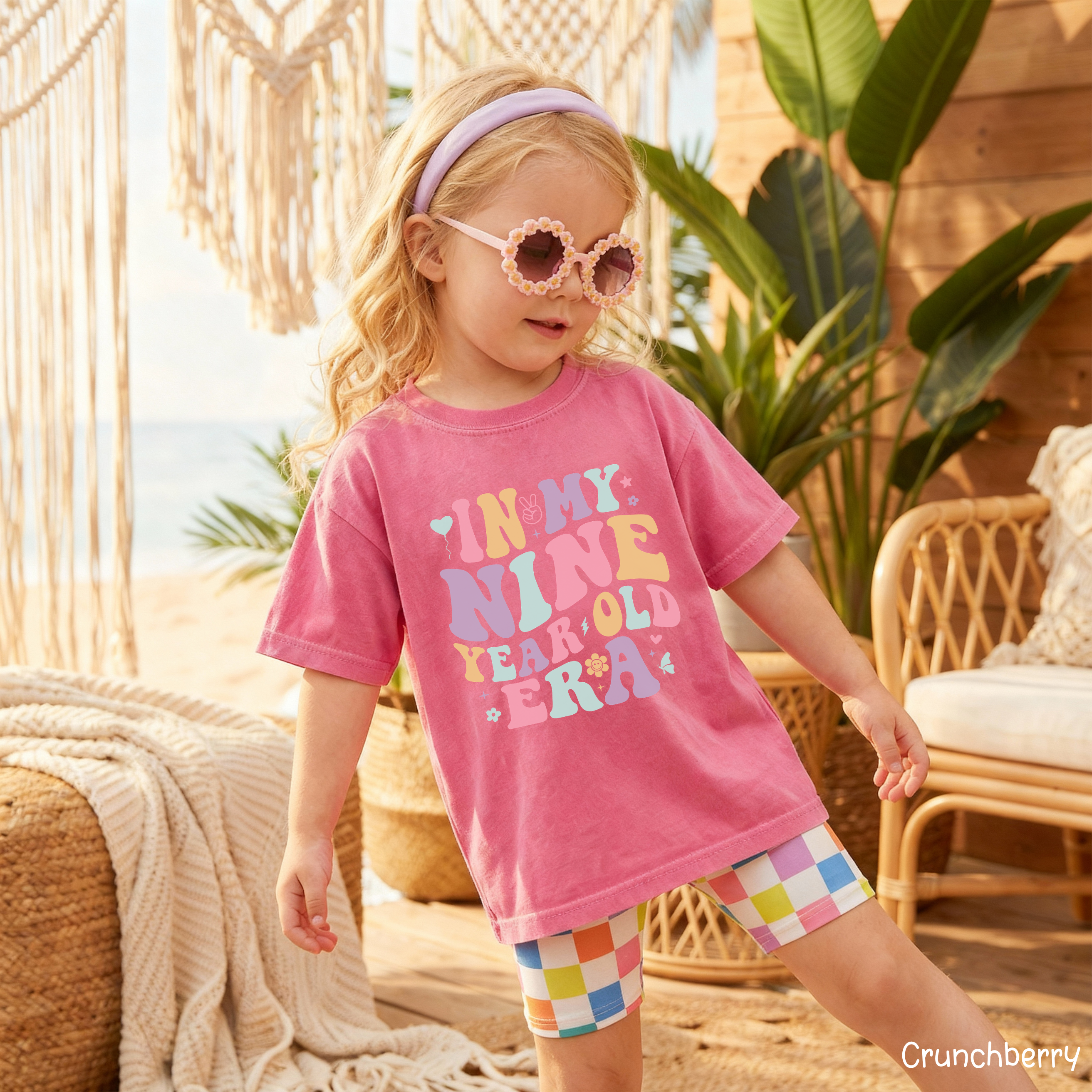 Retro In My Nine Year Old Era - Custom 9th Birthday Girl Shirt - Add Kid's Name
