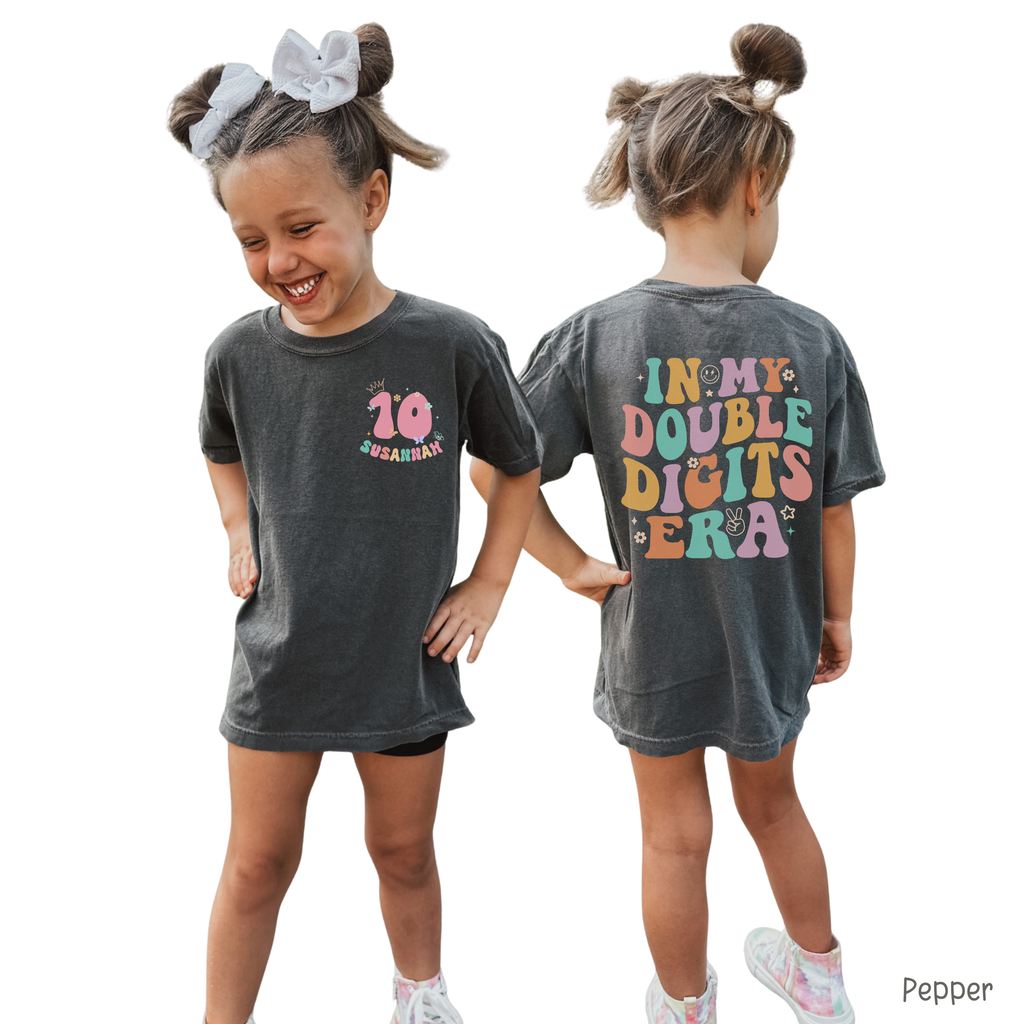 Retro In My Double Digits Era - Custom 10th Birthday Girl Shirt - Add Kid's Name