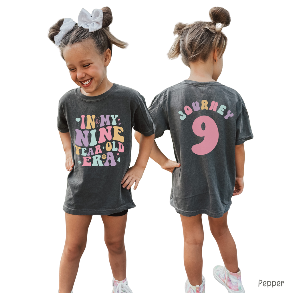 Retro In My Nine Year Old Era - Custom 9th Birthday Girl Shirt - Add Kid's Name