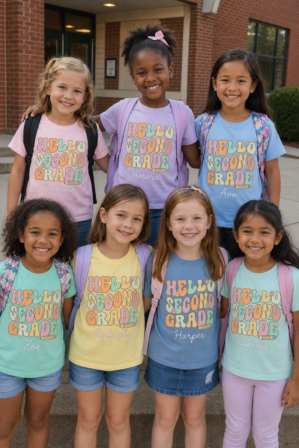 Personalized Hello Second Grade Shirt for Girls, Custom 2nd Grade Kids Tee