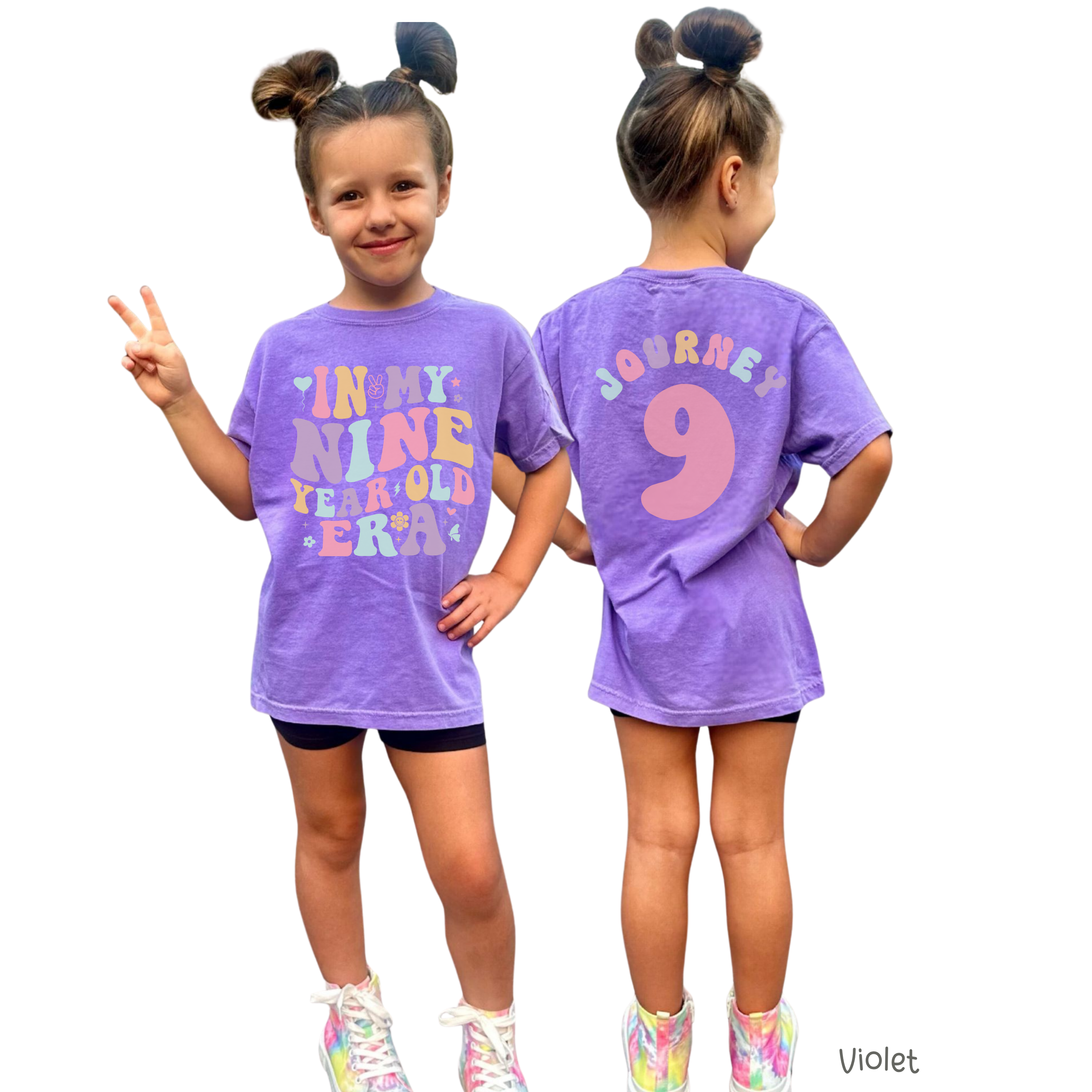Retro In My Nine Year Old Era - Custom 9th Birthday Girl Shirt - Add Kid's Name