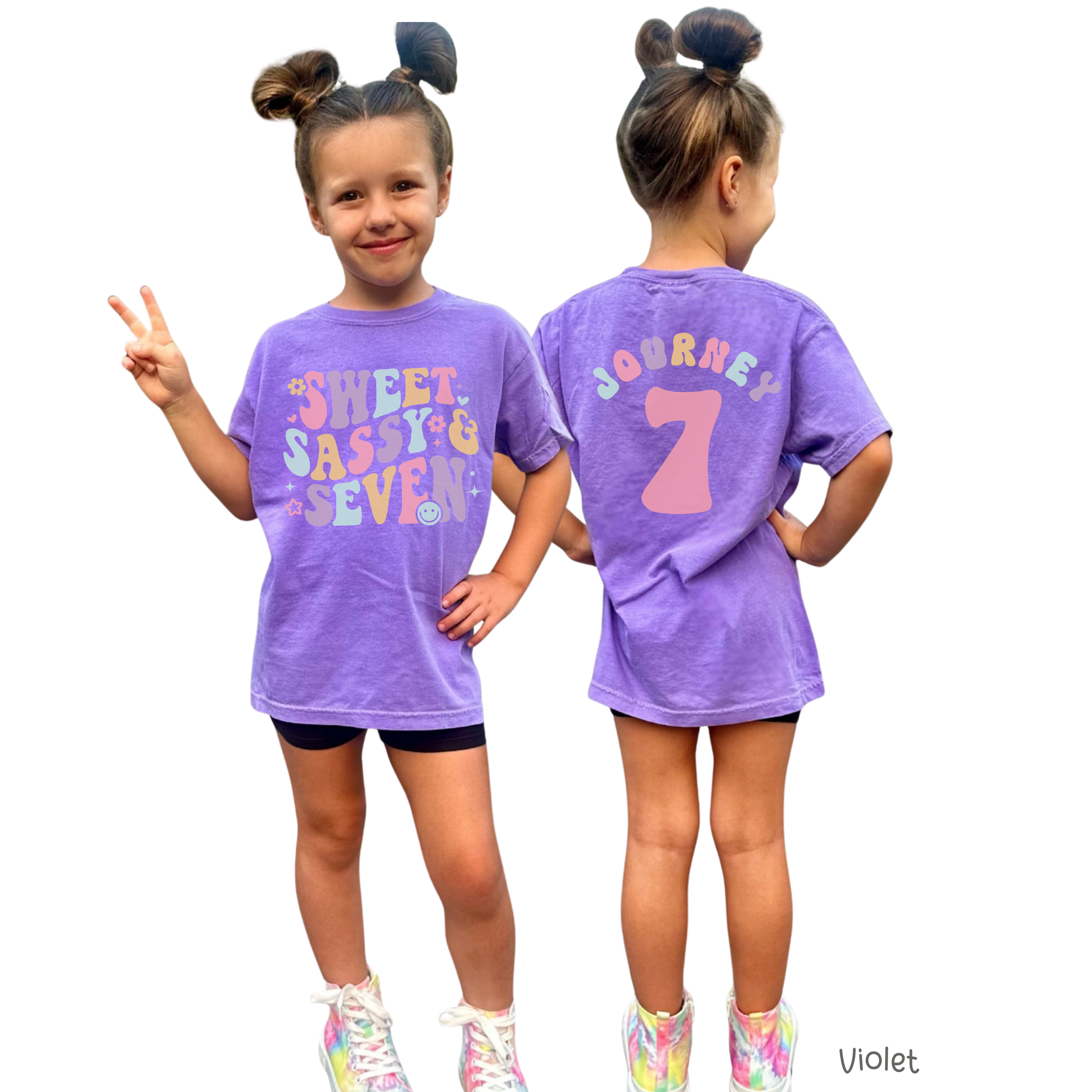 Retro Sweet Sassy Seven - Custom 7th Birthday Girl Shirt - Add Kid's Name