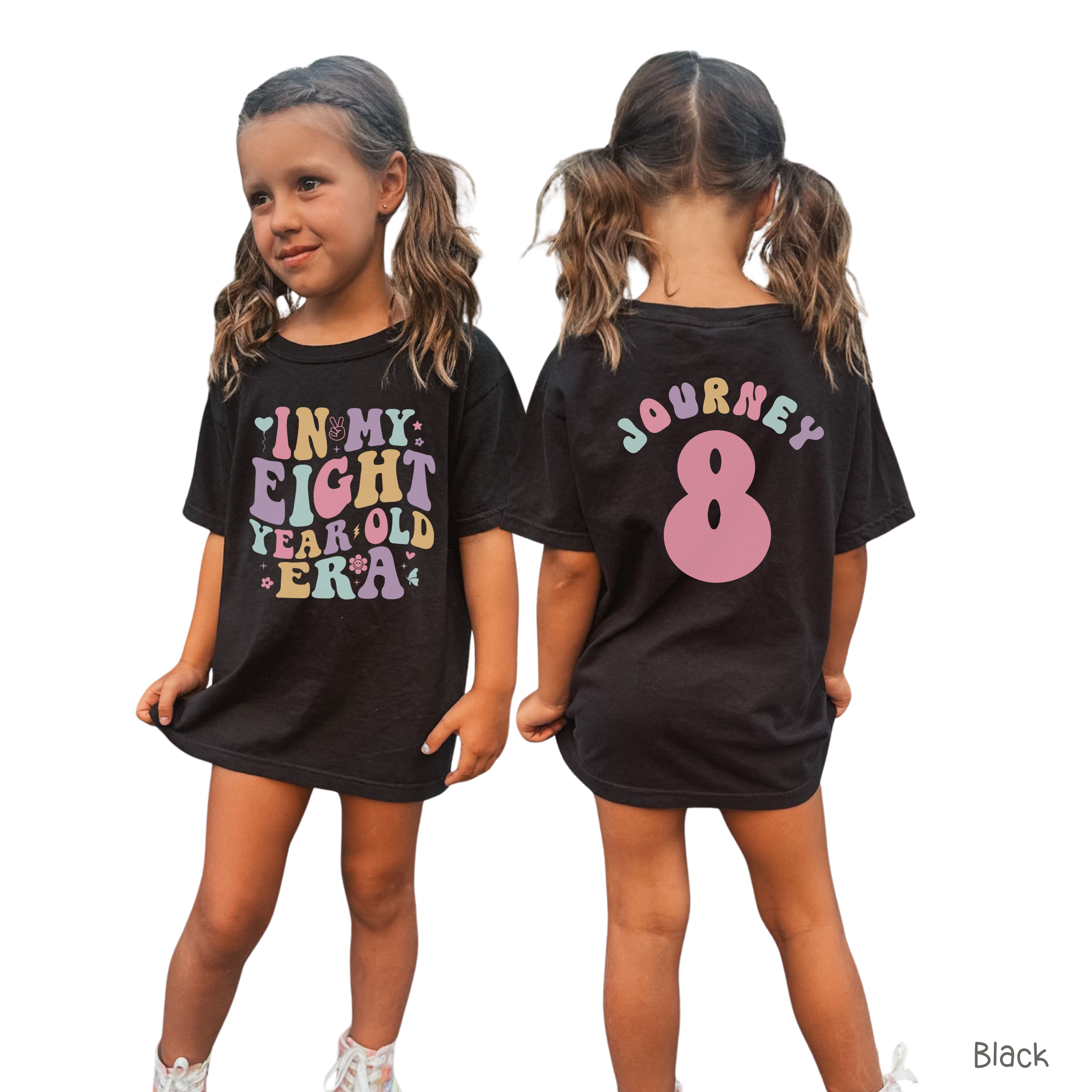 Retro In My Eight Year Old Era - Custom 8th Birthday Girl Shirt - Add Kid's Name