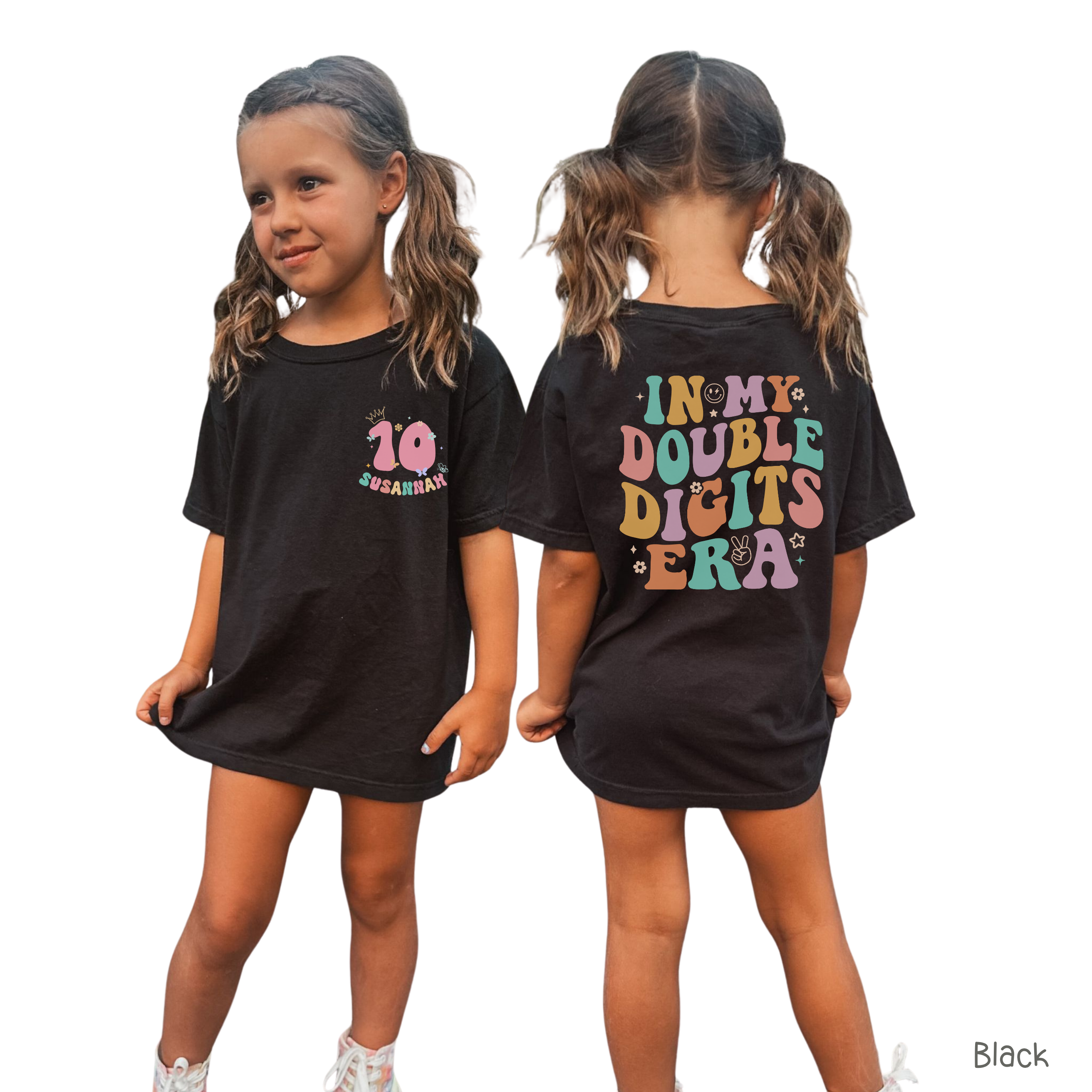 Retro In My Double Digits Era - Custom 10th Birthday Girl Shirt - Add Kid's Name
