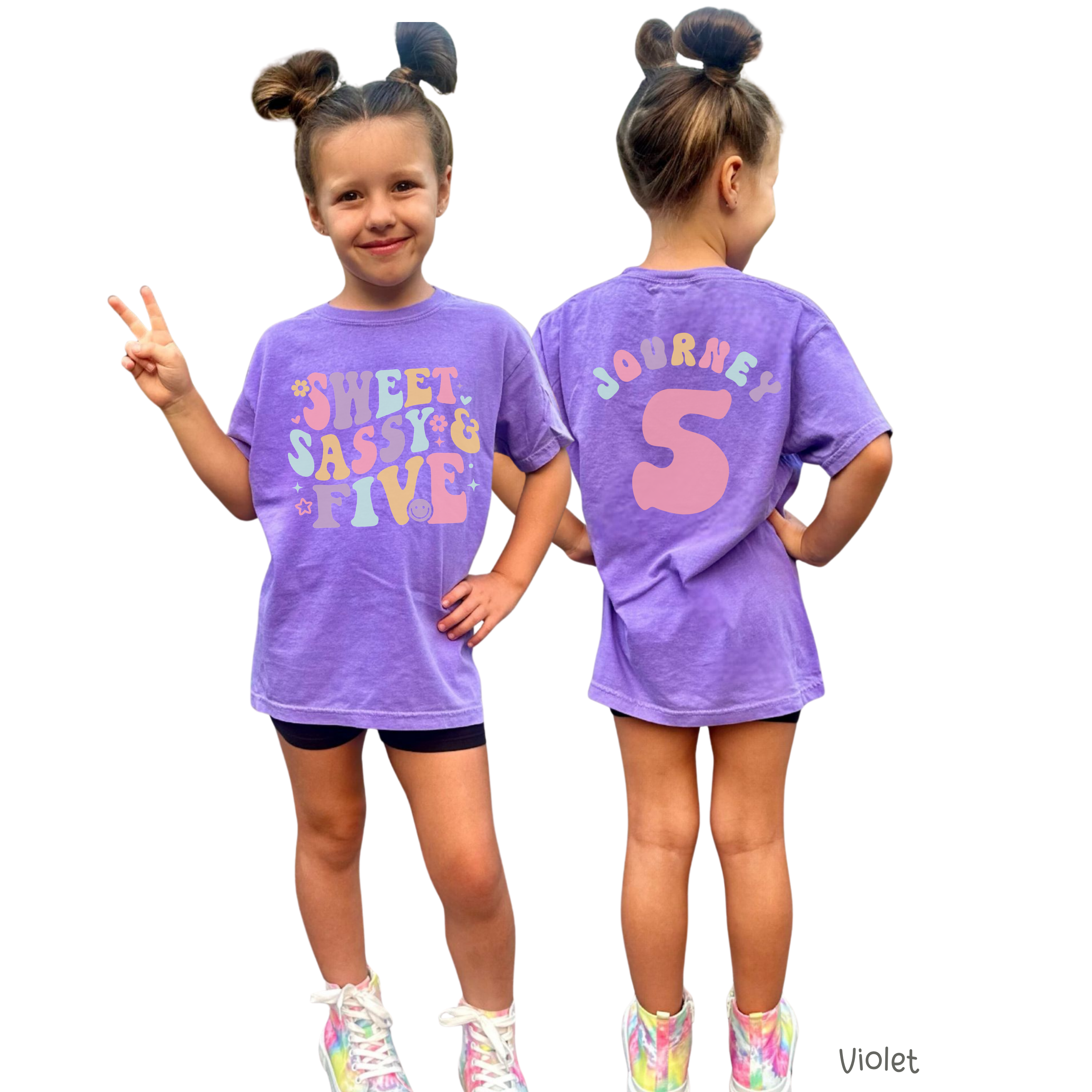 Retro Sweet Sassy Five - Custom 5th Birthday Girl Shirt - Add Kid's Name