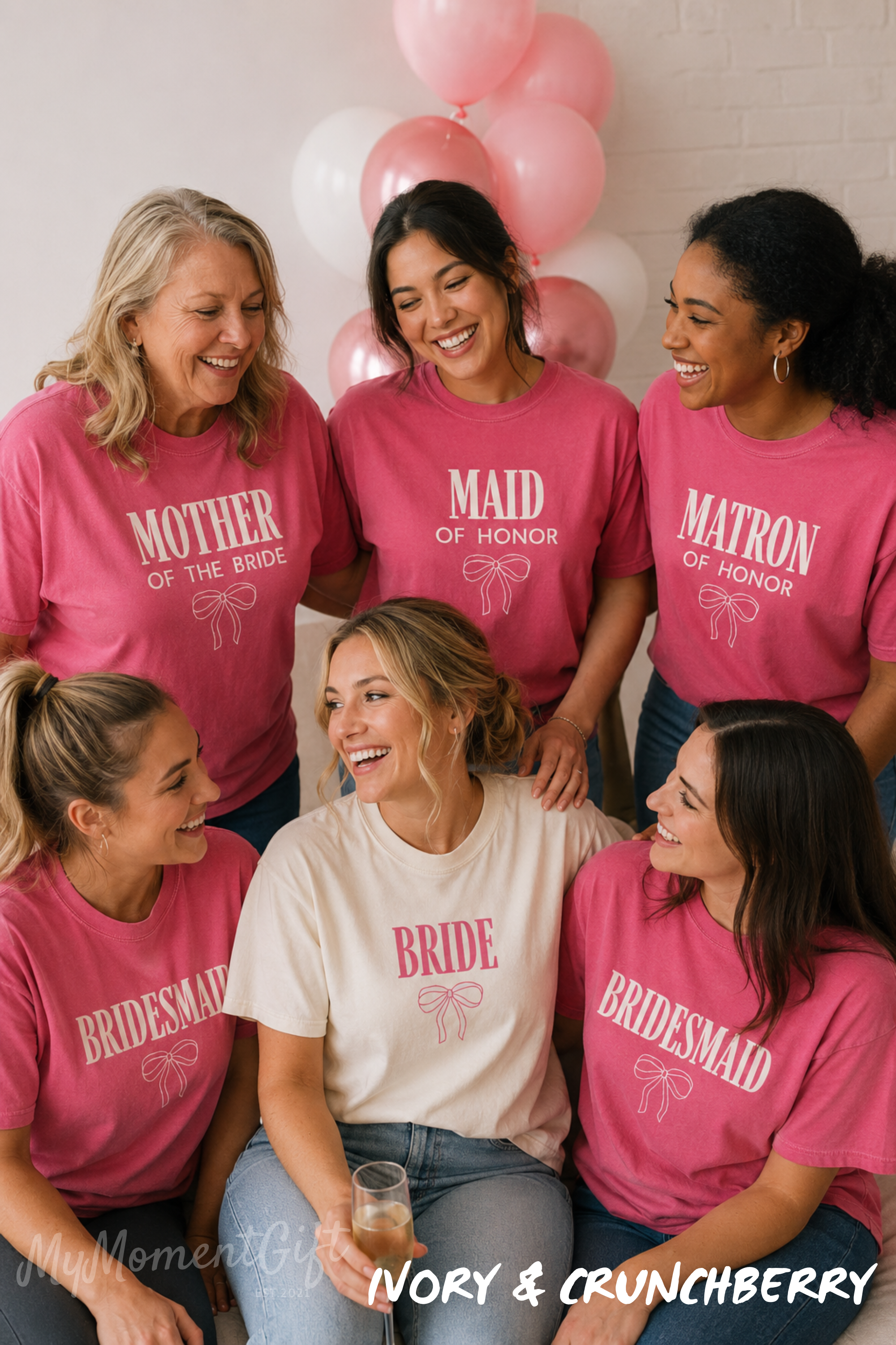 Matching Bride & Bridesmaid Shirts with Bow Design