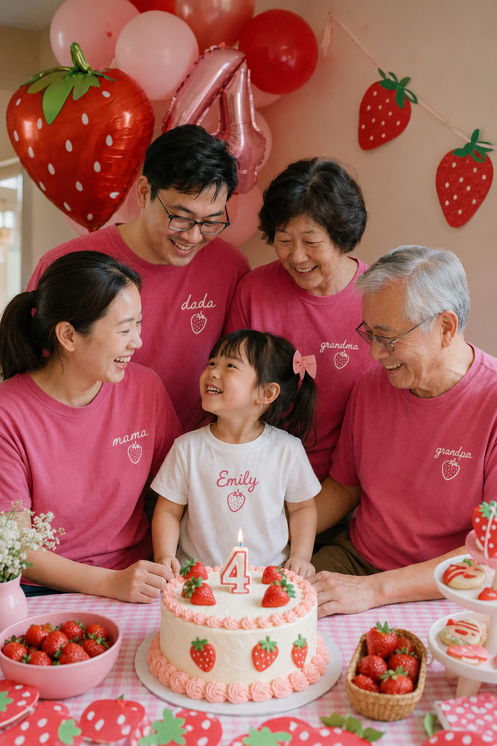 Strawberry Birthday Family Matching Shirts - Custom Mama Dada