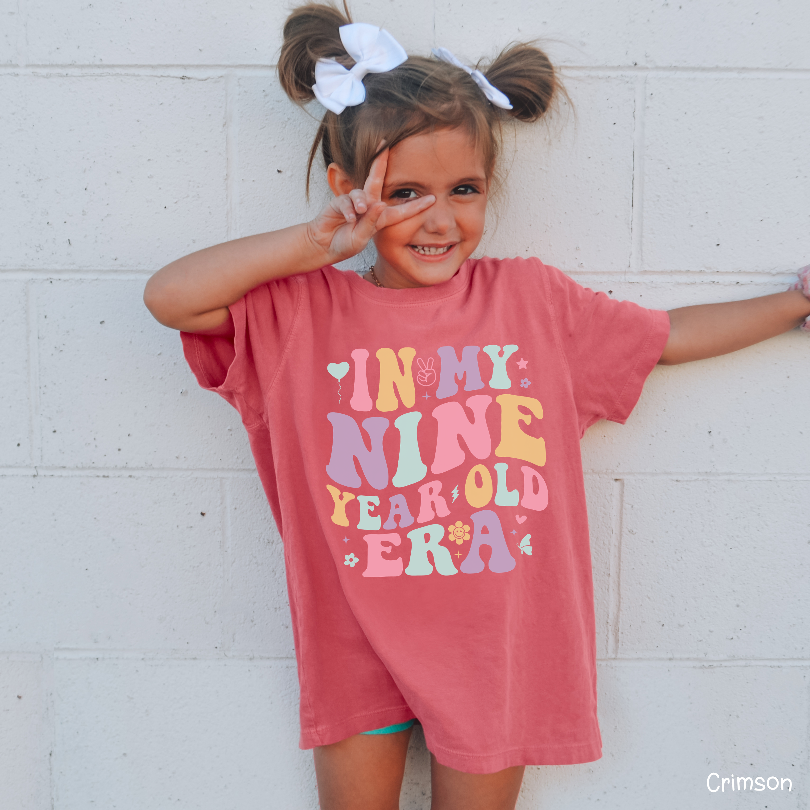 Retro In My Nine Year Old Era - Custom 9th Birthday Girl Shirt - Add Kid's Name