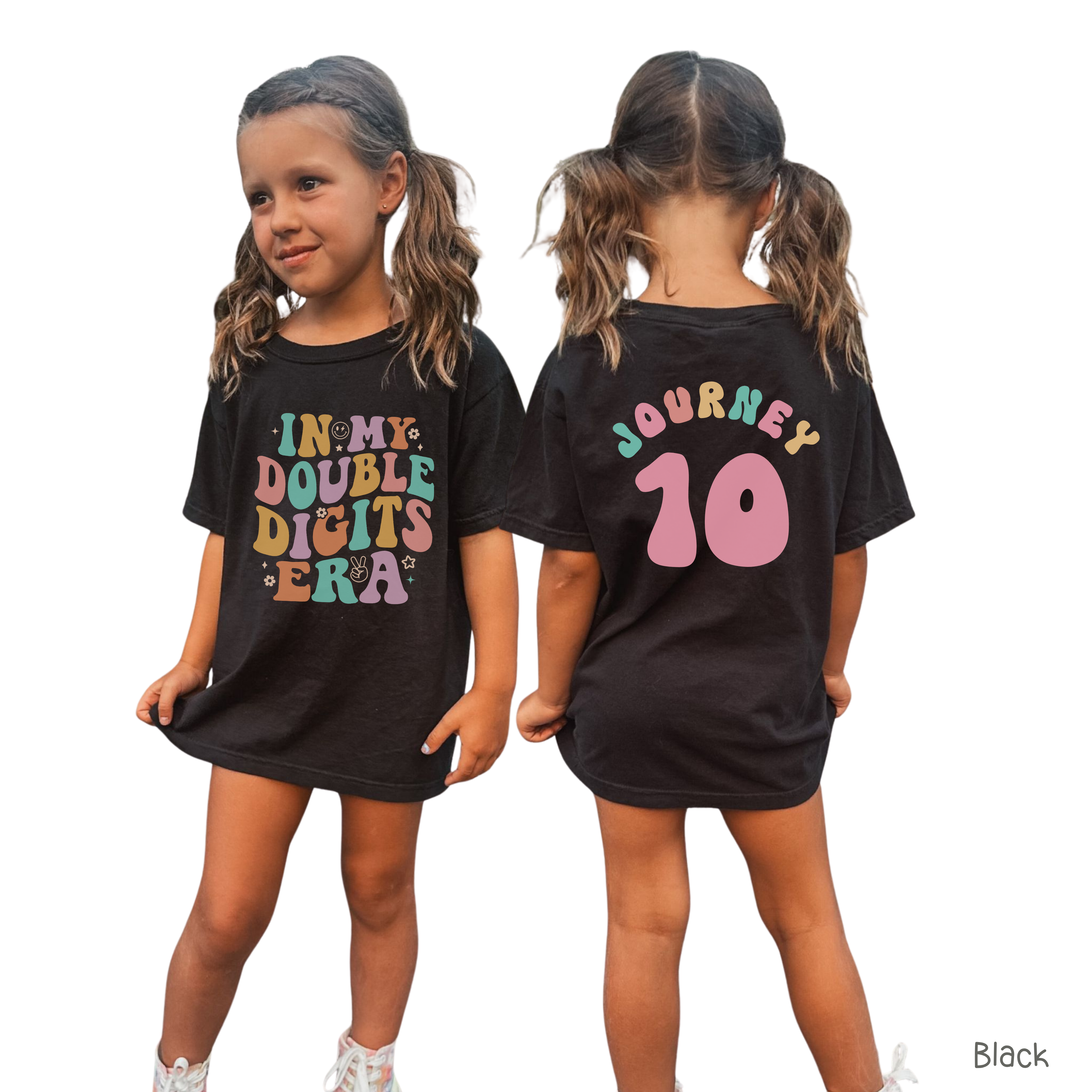 Retro In My Double Digits Era - Custom 10th Birthday Girl Shirt - Add Kid's Name