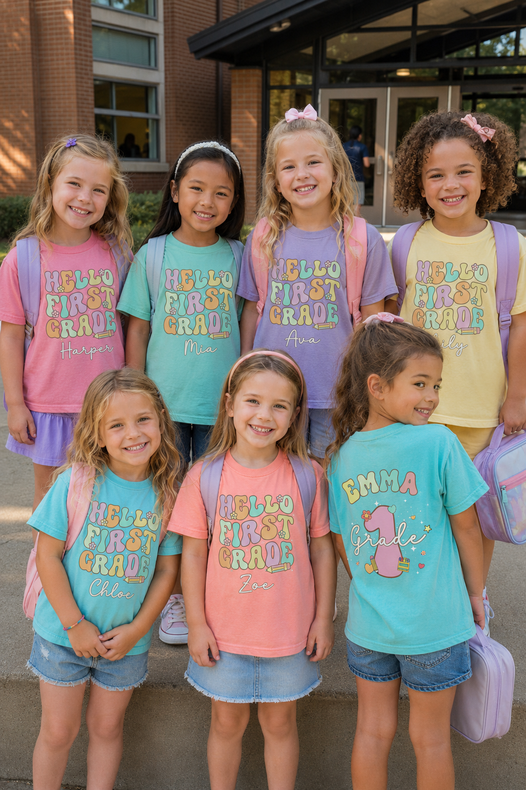 Personalized Hello First Grade Shirt for Girls, Custom 1st Grade Kids Tee