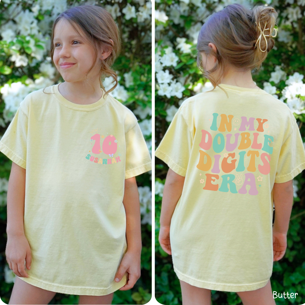 Retro In My Double Digits Era - Custom 10th Birthday Girl Shirt - Add Kid's Name