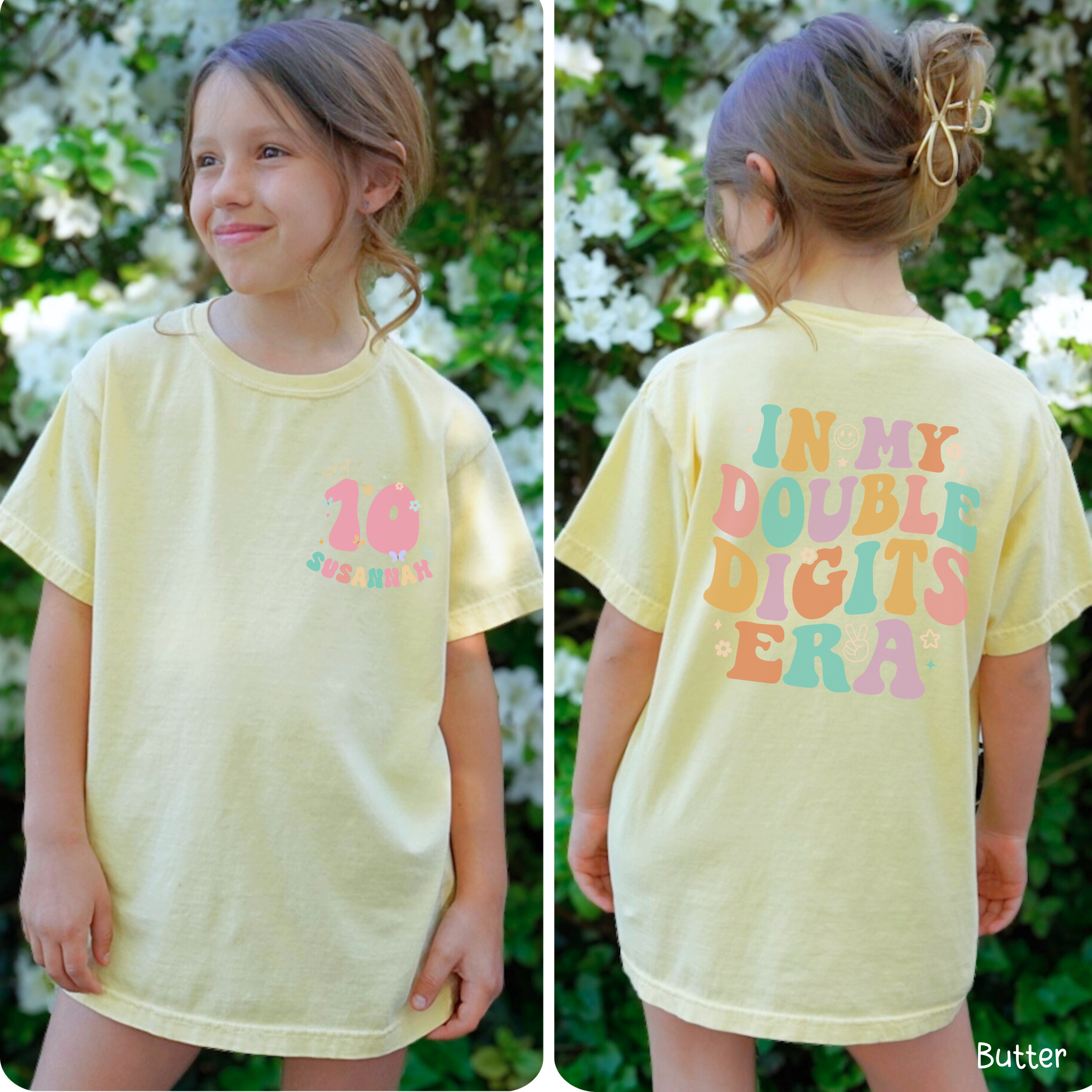 Retro In My Double Digits Era - Custom 10th Birthday Girl Shirt - Add Kid's Name