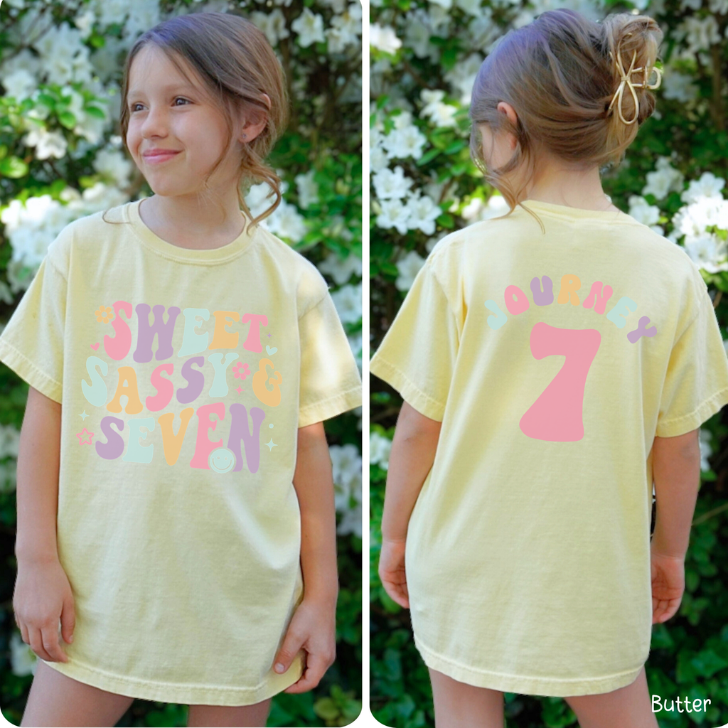 Retro Sweet Sassy Seven - Custom 7th Birthday Girl Shirt - Add Kid's Name