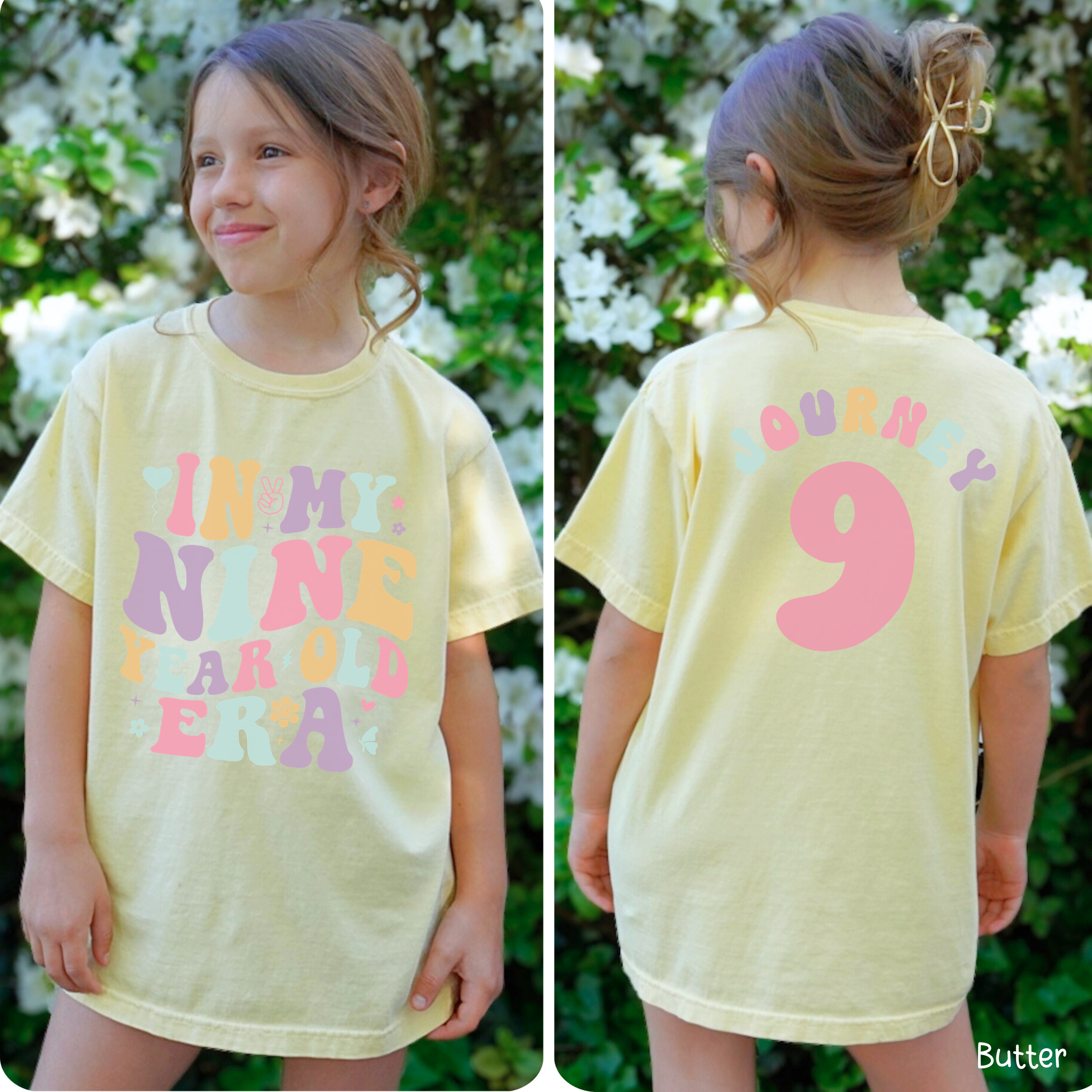Retro In My Nine Year Old Era - Custom 9th Birthday Girl Shirt - Add Kid's Name