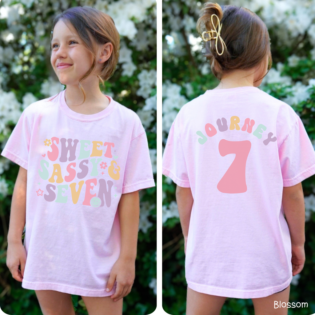 Retro Sweet Sassy Seven - Custom 7th Birthday Girl Shirt - Add Kid's Name