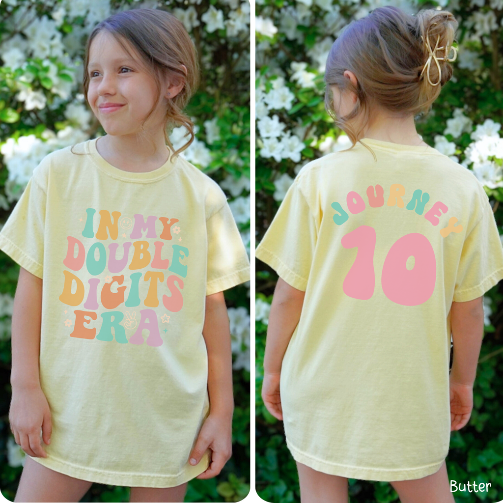 Retro In My Double Digits Era - Custom 10th Birthday Girl Shirt - Add Kid's Name