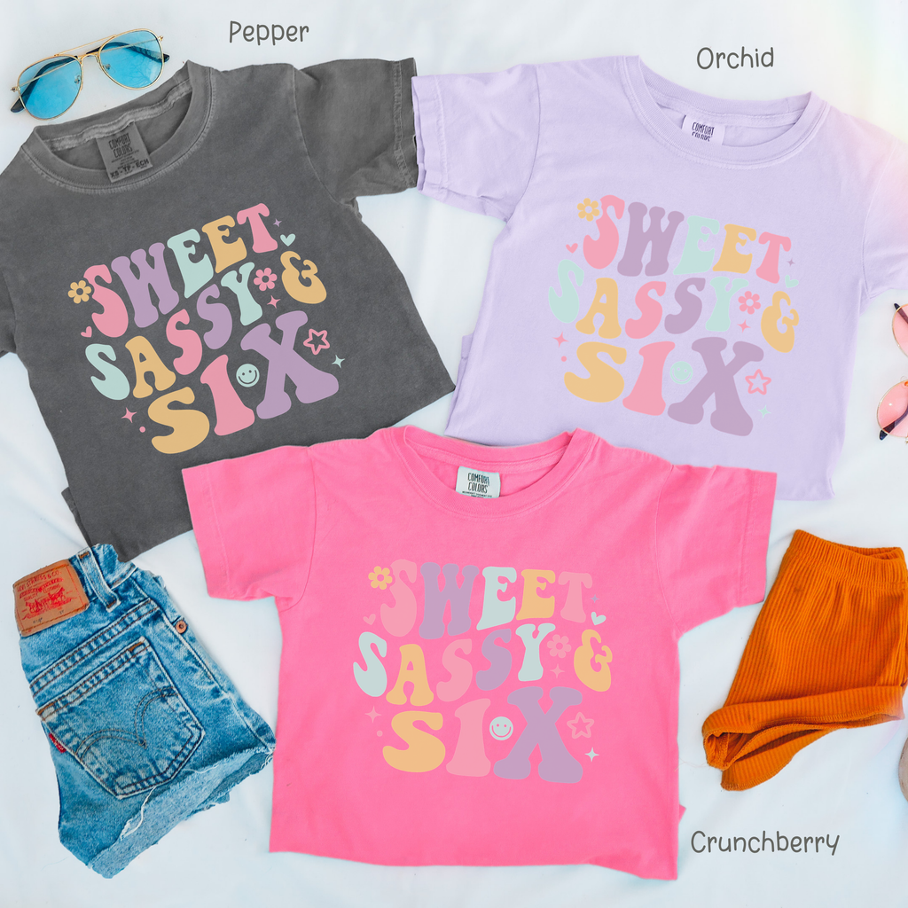 Retro Sweet Sassy Six - Custom 6th Birthday Girl Shirt - Add Kid's Name