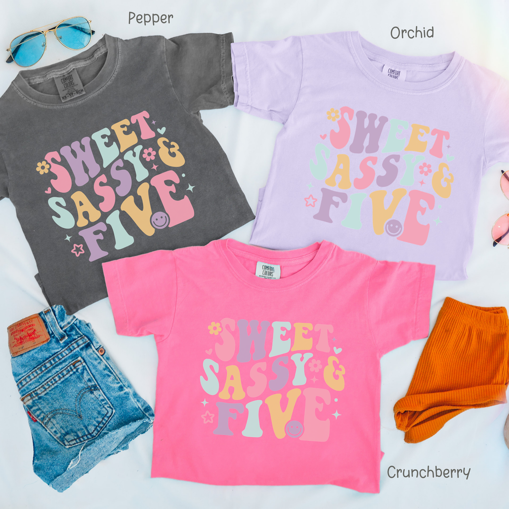 Retro Sweet Sassy Five - Custom 5th Birthday Girl Shirt - Add Kid's Name