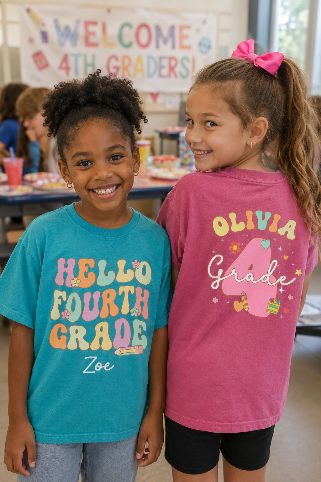 Personalized Hello Fourth Grade Shirt for Girls, Custom Name 4th Grade Kids Tee