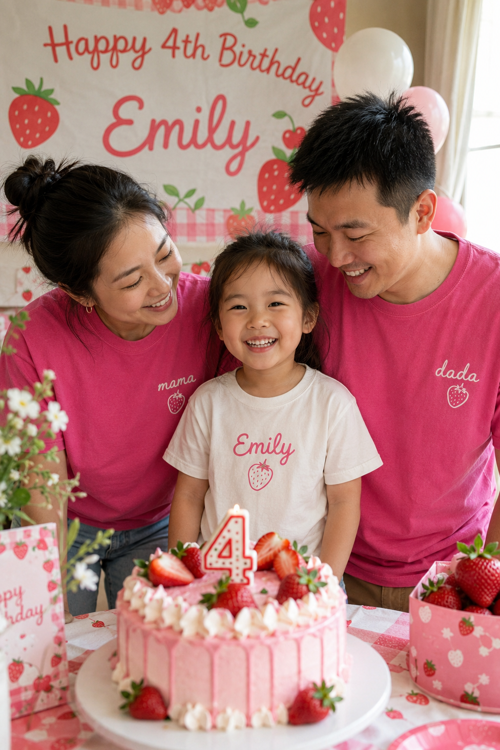 Strawberry Birthday Family Matching Shirts - Custom Mama Dada