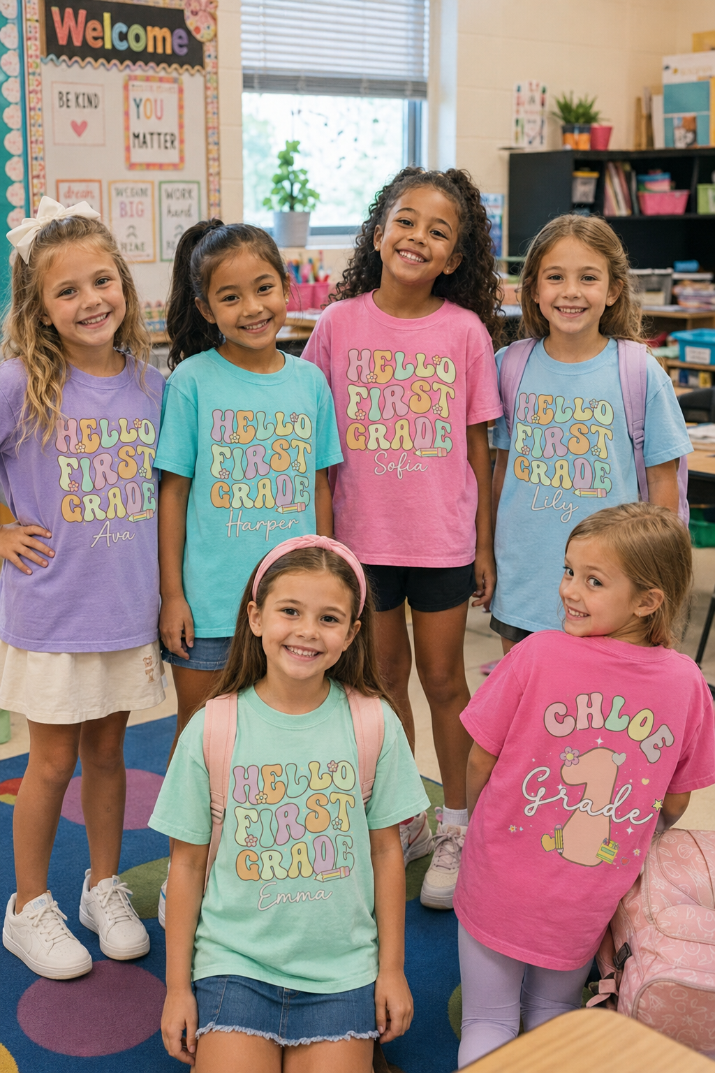 Personalized Hello First Grade Shirt for Girls, Custom 1st Grade Kids Tee