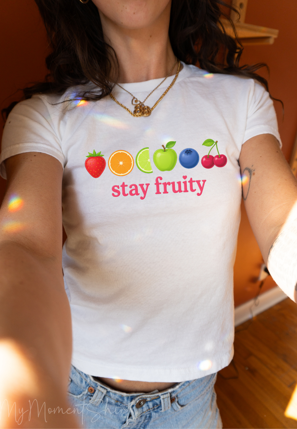 Stay Fruity Lesbian Pride Crop Tee | LGBTQ Pride Y2K Aesthetic Shirt