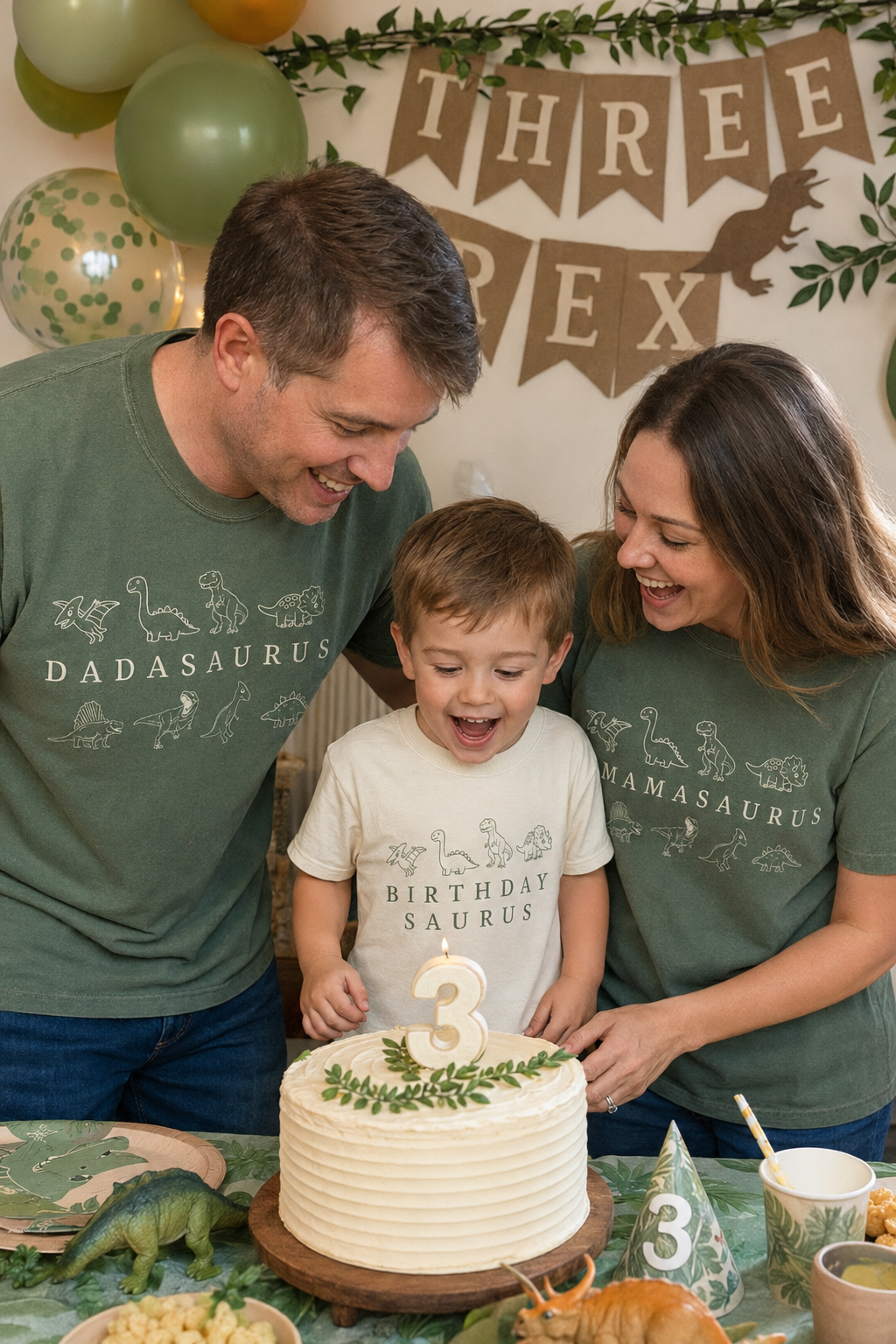 Dinosaur Birthday Family Matching Shirts - Dadasaurus Mamasaurus