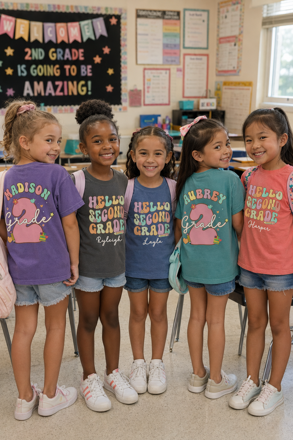 Personalized Hello Second Grade Shirt for Girls, Custom 2nd Grade Kids Tee