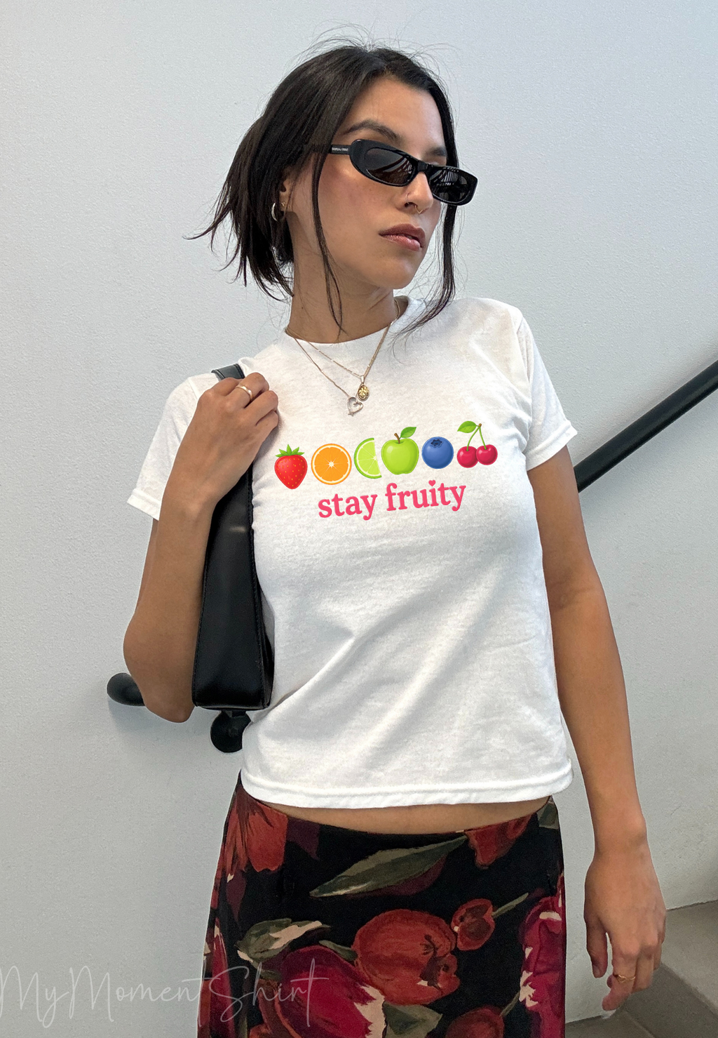Stay Fruity Lesbian Pride Crop Tee | LGBTQ Pride Y2K Aesthetic Shirt