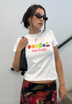 Stay Fruity Lesbian Pride Crop Tee | LGBTQ Pride Y2K Aesthetic Shirt