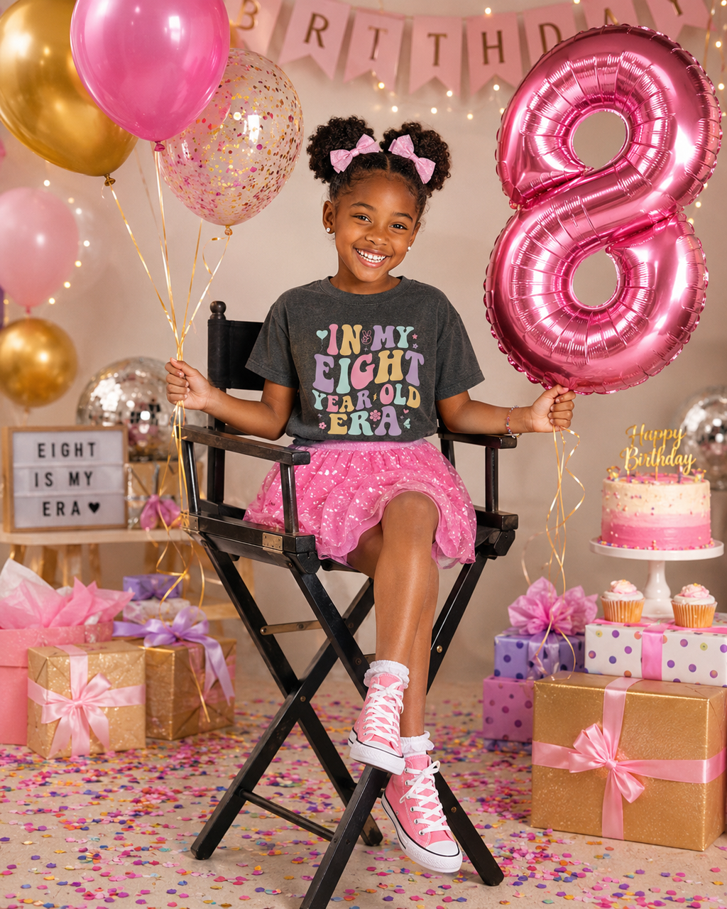 Retro In My Eight Year Old Era - Custom 8th Birthday Girl Shirt - Add Kid's Name