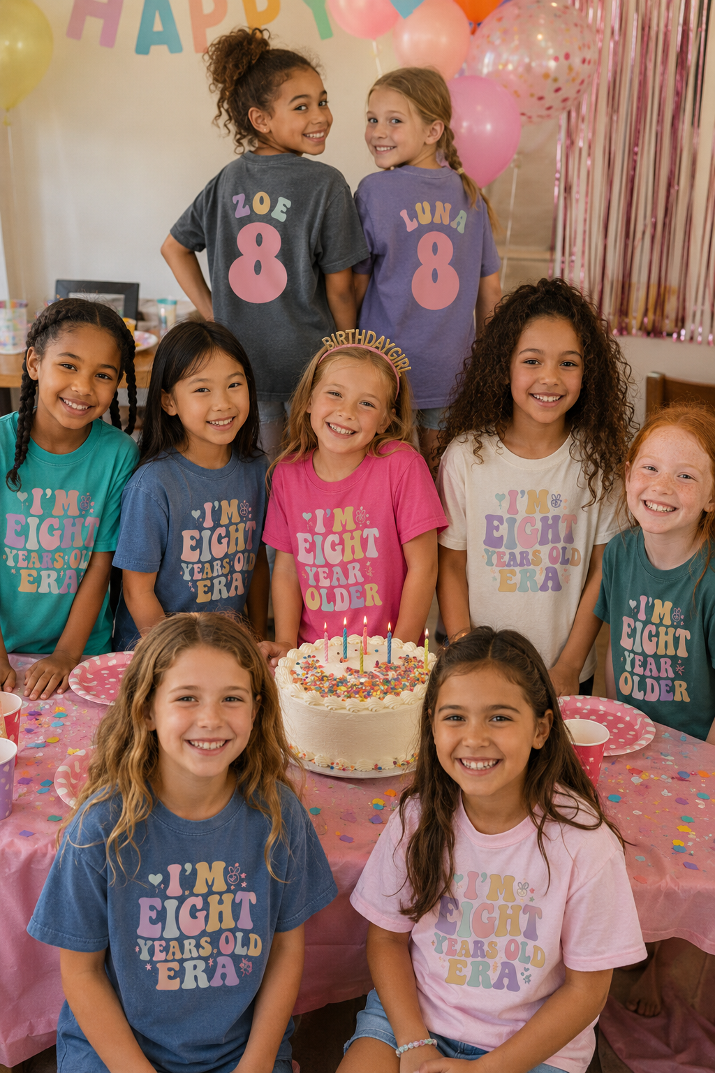 Retro In My Eight Year Old Era - Custom 8th Birthday Girl Shirt - Add Kid's Name