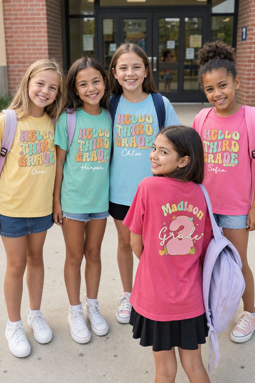 Personalized Hello Third Grade Shirt for Girls, Custom Name 3rd Grade Kids Tee