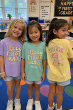 Personalized Hello First Grade Shirt for Girls, Custom 1st Grade Kids Tee