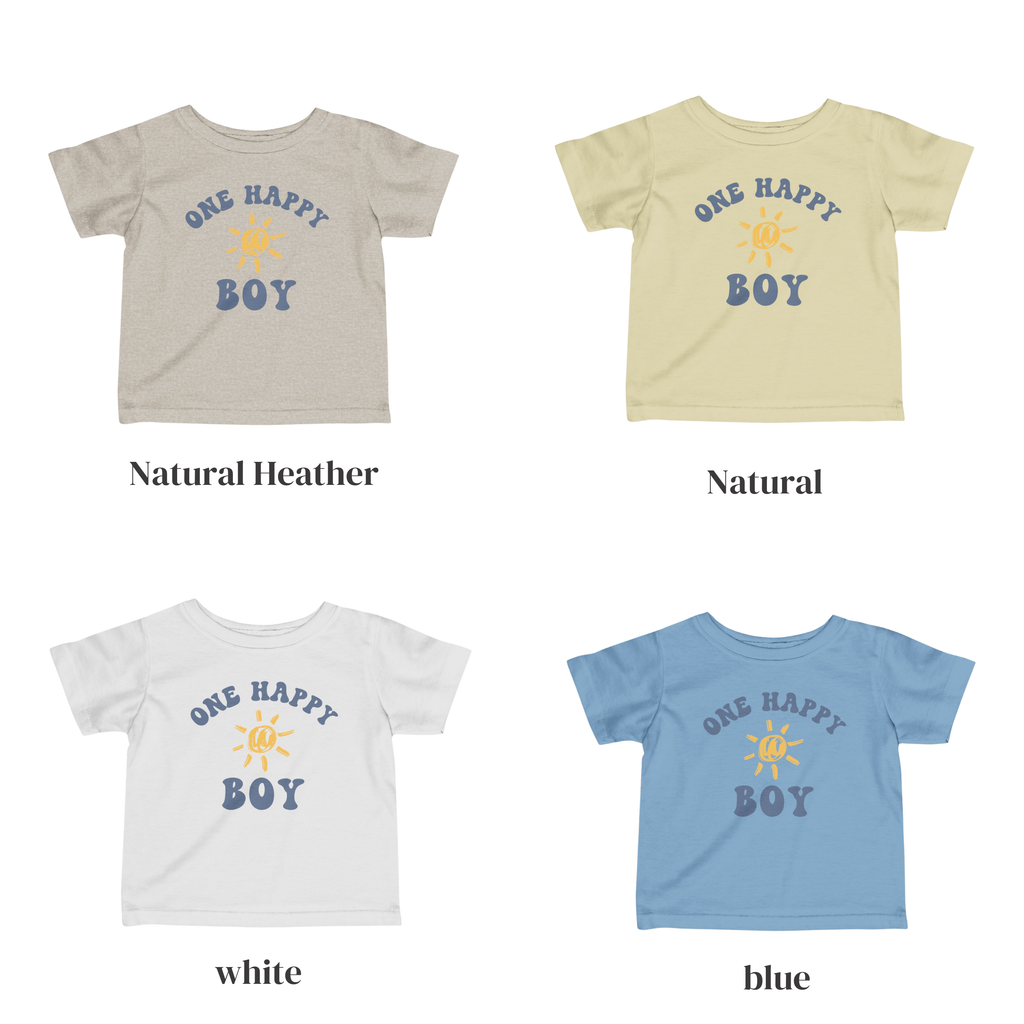Custom One Happy Boy Birthday Baby T-Shirt | Sun First Birthday Outfits | Sunshine Birthday Theme | First Trip Around The Sun Birthday Outfit