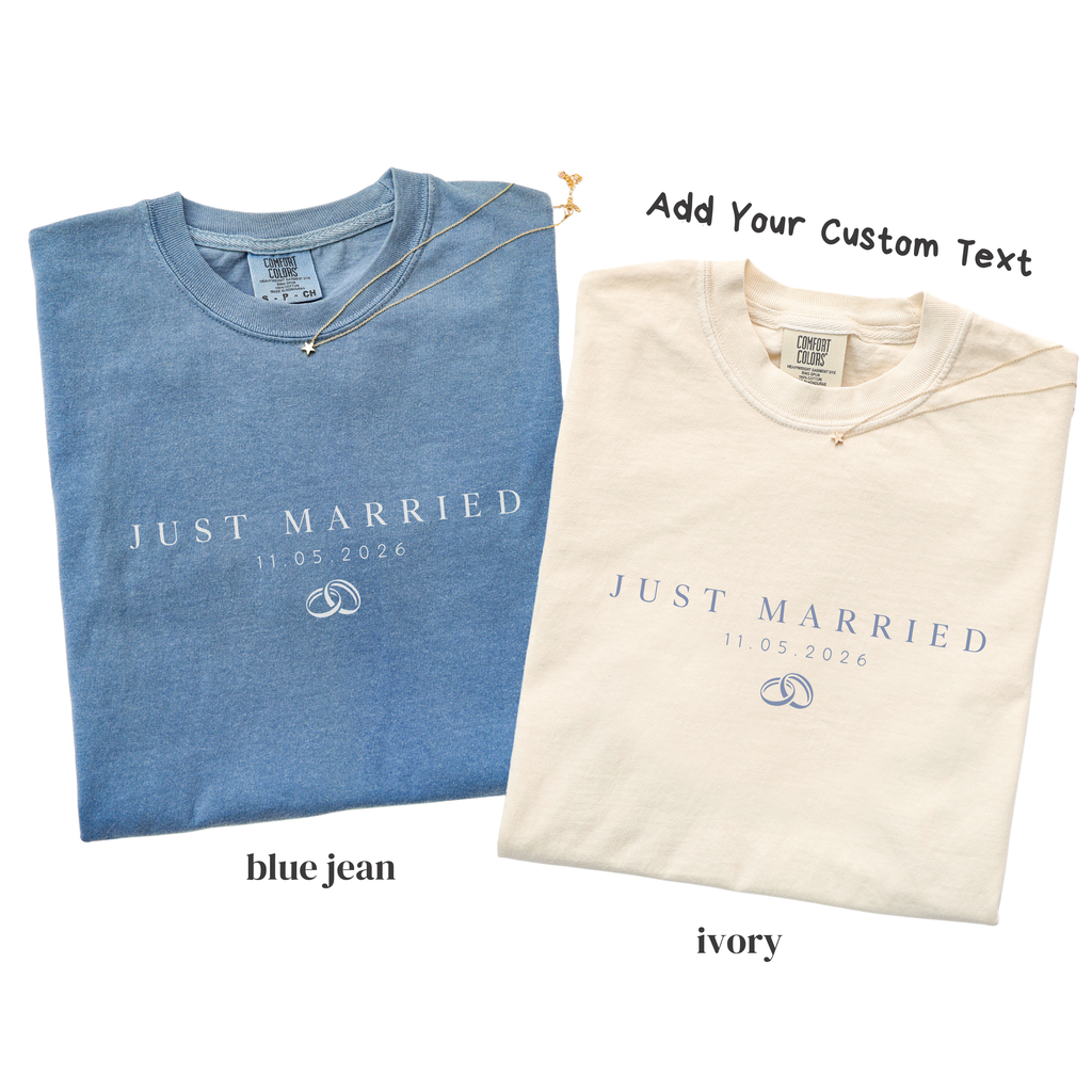 Minimal Just Married Tee - Custom Newlywed Shirt