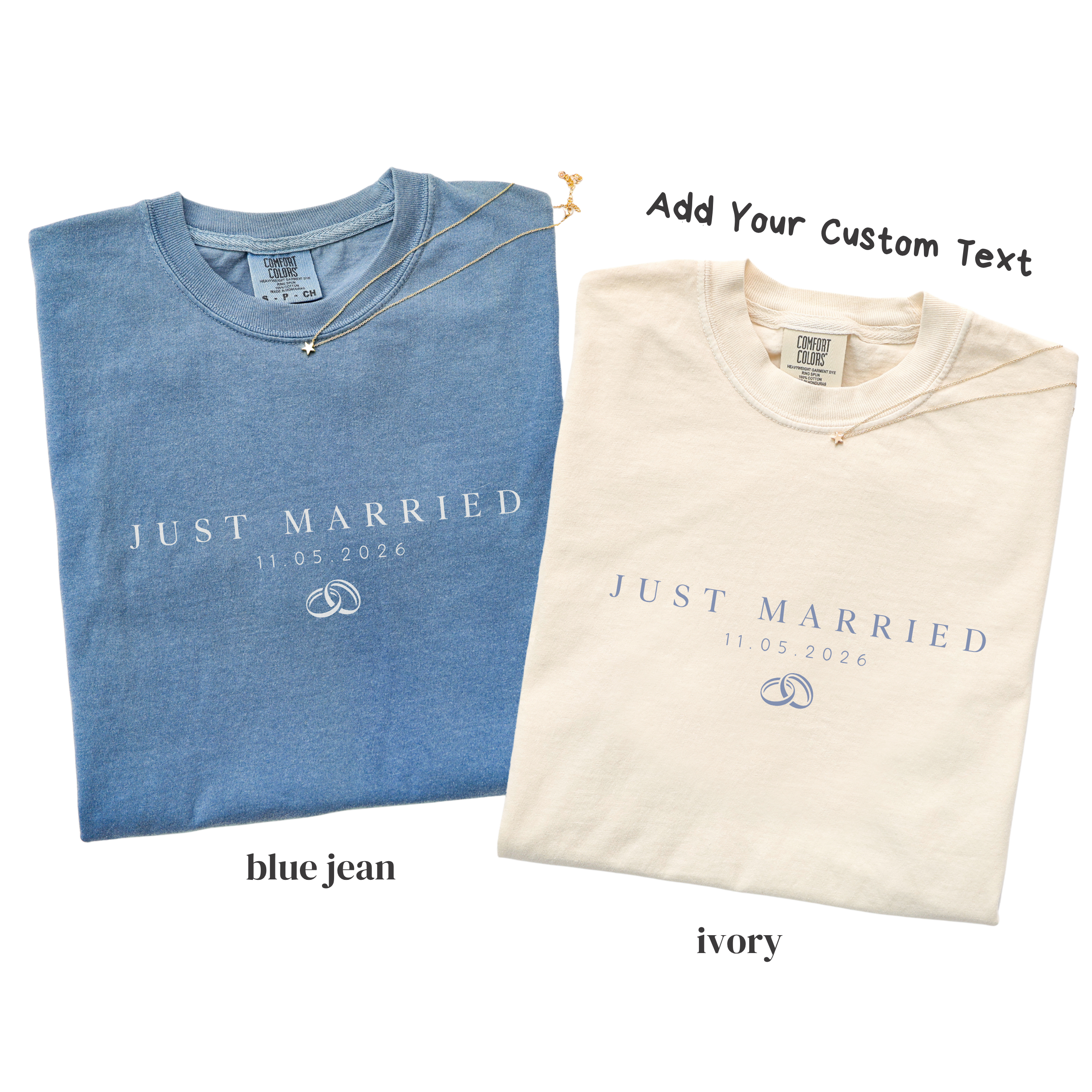 Minimal Just Married Tee - Custom Newlywed Shirt