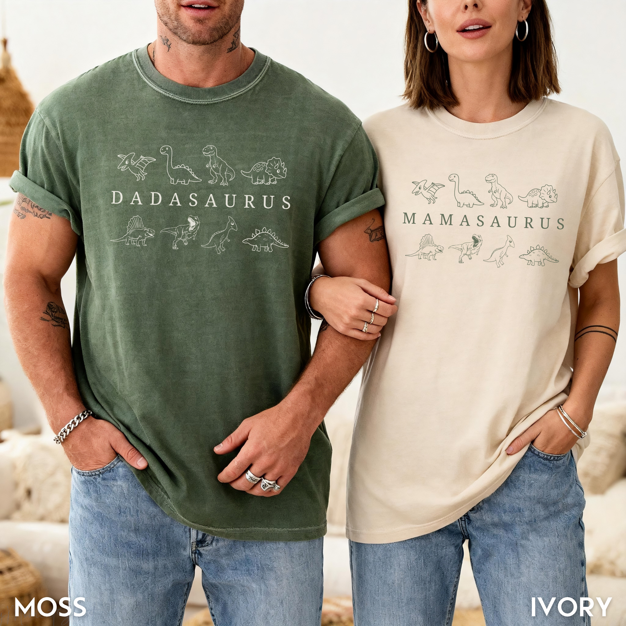 Dinosaur Birthday Family Matching Shirts - Dadasaurus Mamasaurus