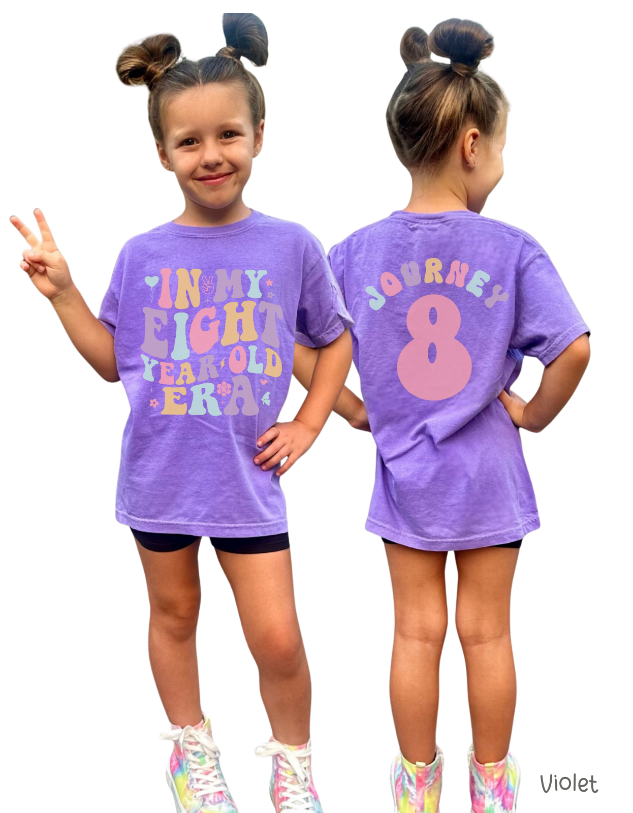Retro In My Eight Year Old Era - Custom 8th Birthday Girl Shirt - Add Kid's Name