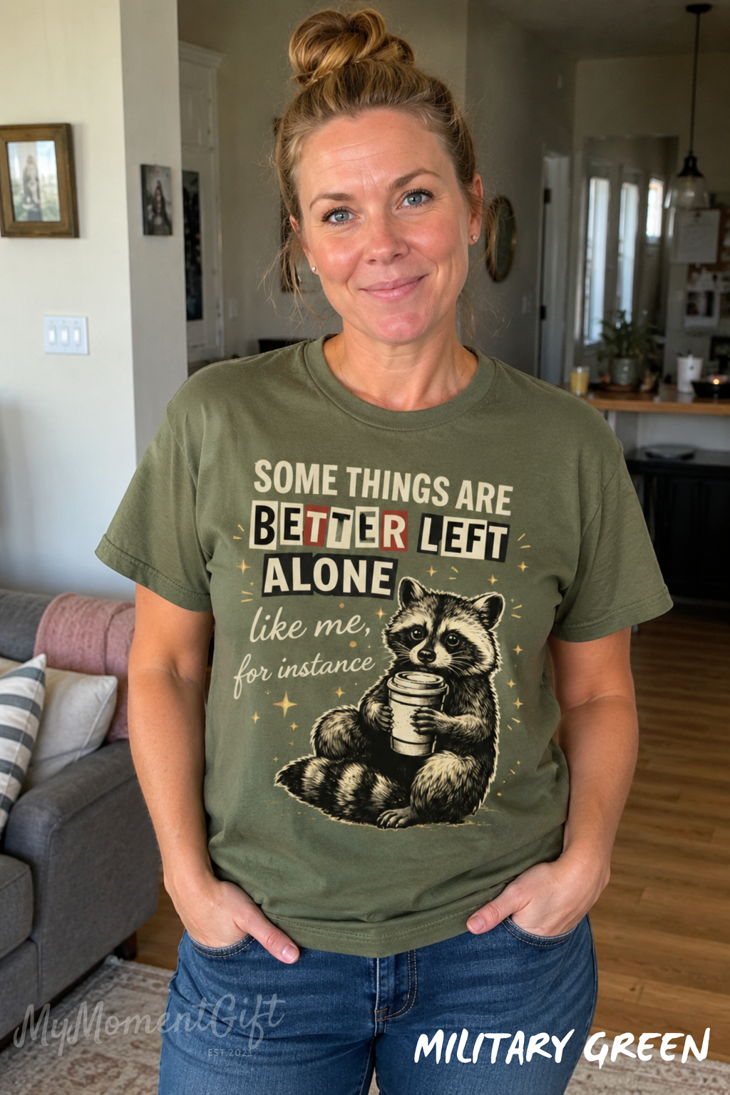 Some Things Are Better Left Alone Raccoon Shirt – Funny Coffee Lover Graphic Tee
