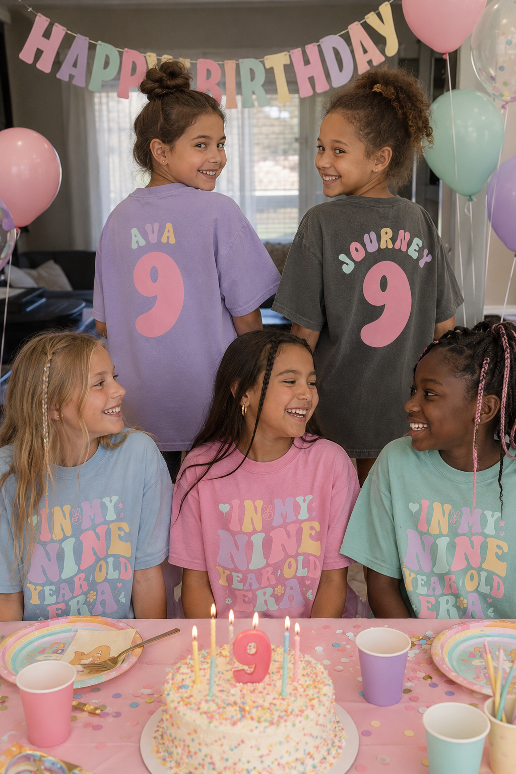 Retro In My Nine Year Old Era - Custom 9th Birthday Girl Shirt - Add Kid's Name