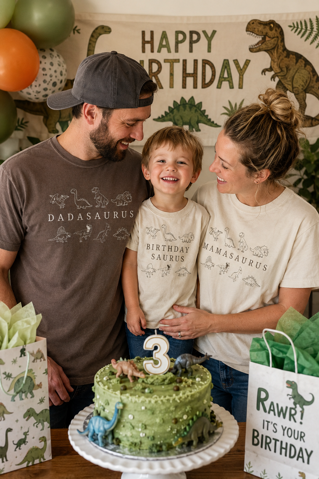 Dinosaur Birthday Family Matching Shirts - Dadasaurus Mamasaurus