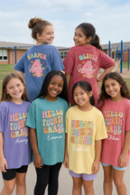 Personalized Hello Fourth Grade Shirt for Girls, Custom Name 4th Grade Kids Tee