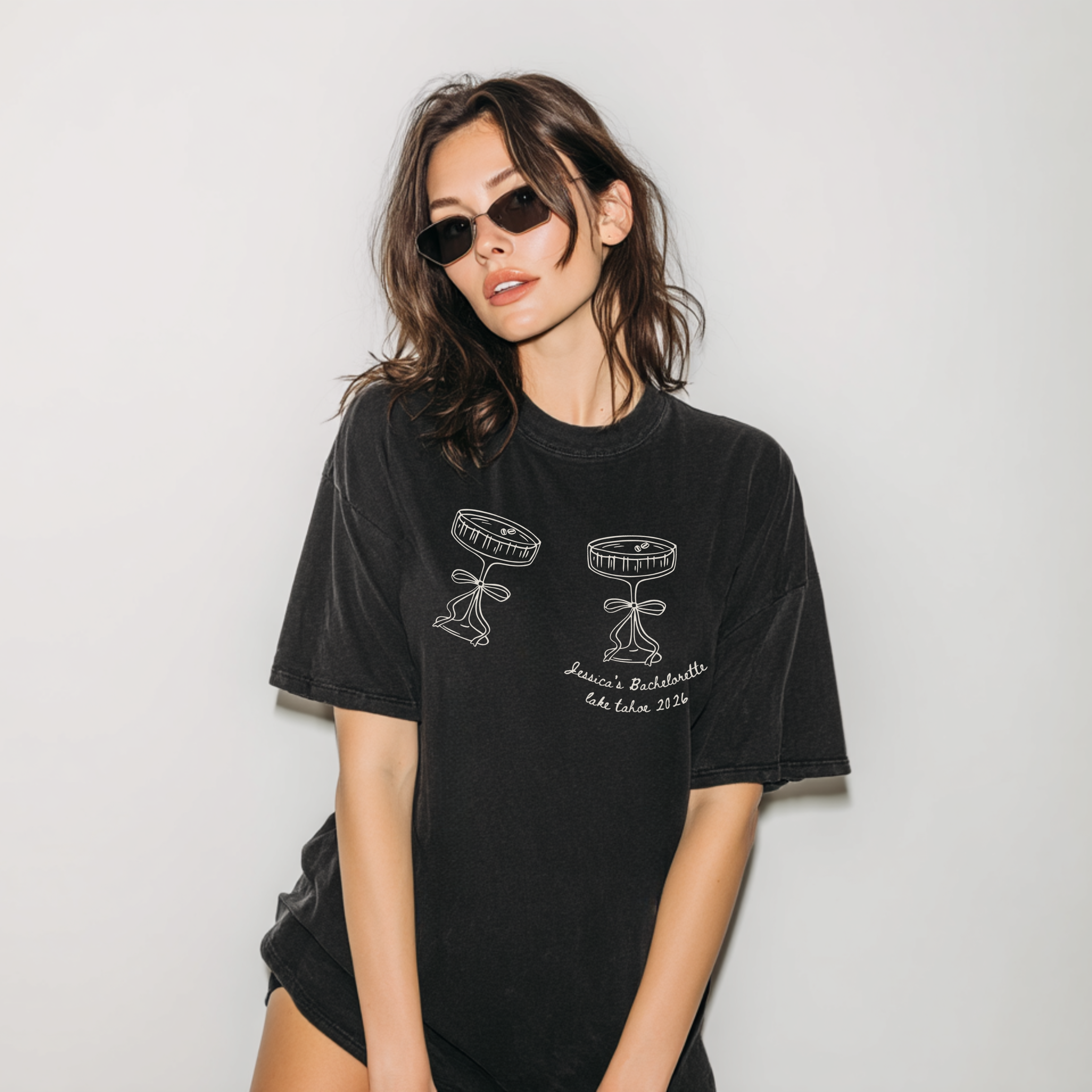 Bow Glass Bride Crew Shirt - Minimal Martini Bachelorette Tee