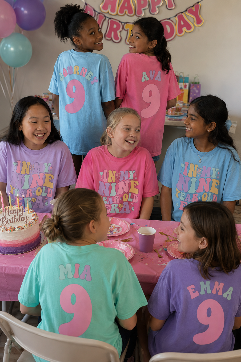 Retro In My Nine Year Old Era - Custom 9th Birthday Girl Shirt - Add Kid's Name