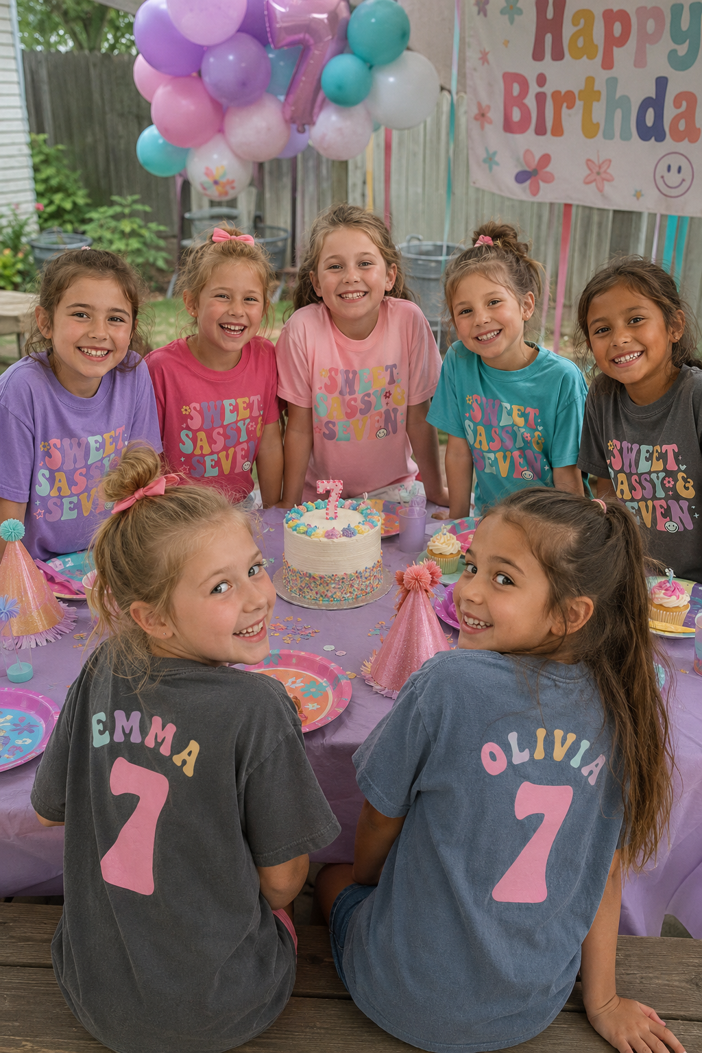 Retro Sweet Sassy Seven - Custom 7th Birthday Girl Shirt - Add Kid's Name