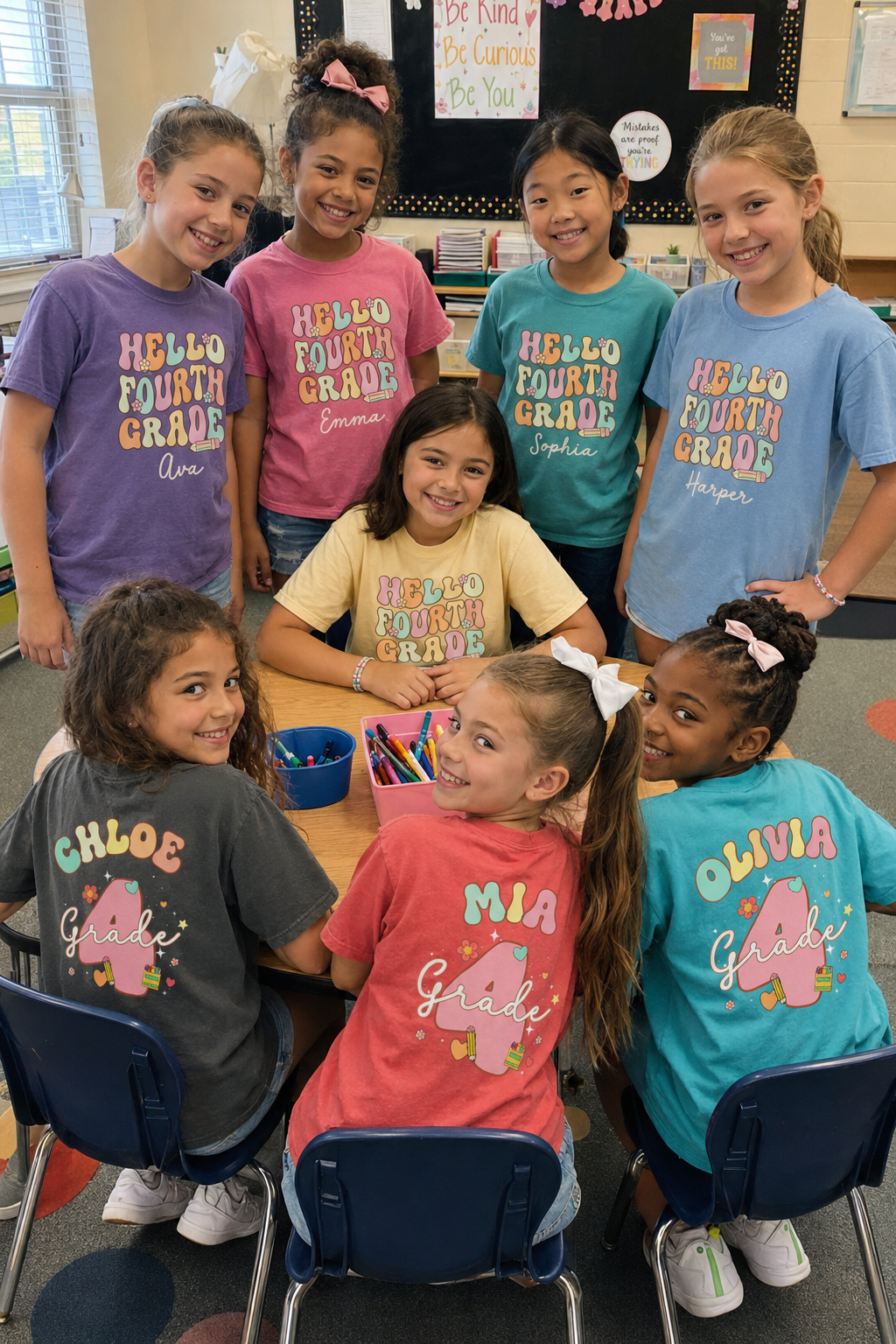 Personalized Hello Fourth Grade Shirt for Girls, Custom Name 4th Grade Kids Tee